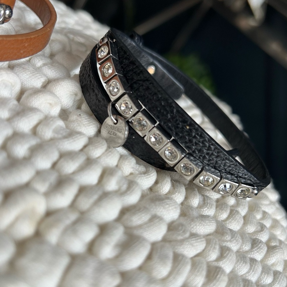 Black Leather and rhinestone Bracelet
